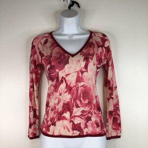 MaxMara Floral Silk/Cashmere V Neck Sweater Top Size S